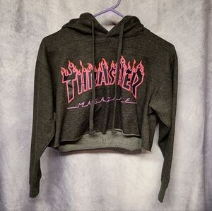Thrasher Magazine Pink Flame Cropped Hoodie